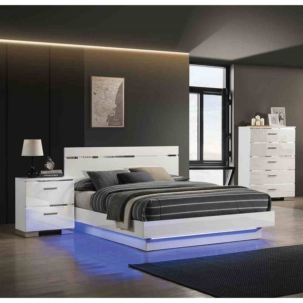Contemporary White High Gloss Solid Wood 3pc Bedroom Set