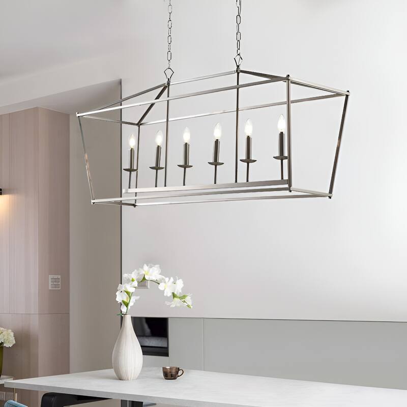 6 Light Kitchen Island Pendant Light Large Linear Lantern Chandelier