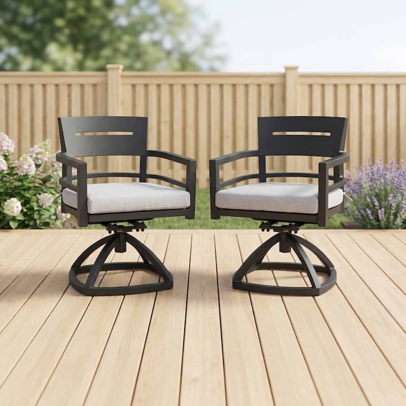 GDFStudio - Aaron Aluminum Outdoor Patio Swivel Rocker Chairs (Set of 2) with Sunbrella Cushions - Ember Black