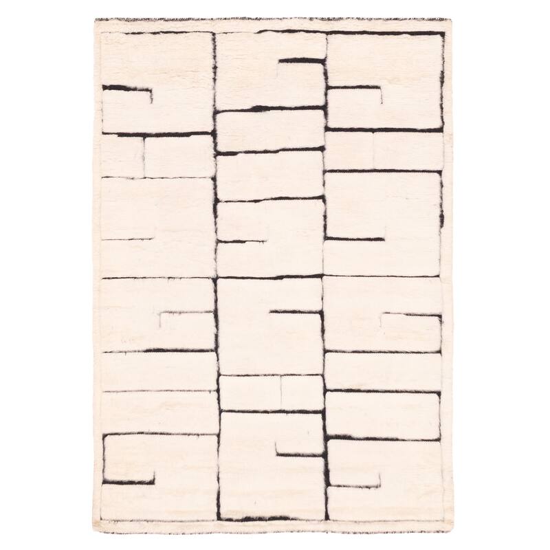 ECARPETGALLERY Hand-knotted Tangier Cream Wool Rug - 5'3 x 7'7