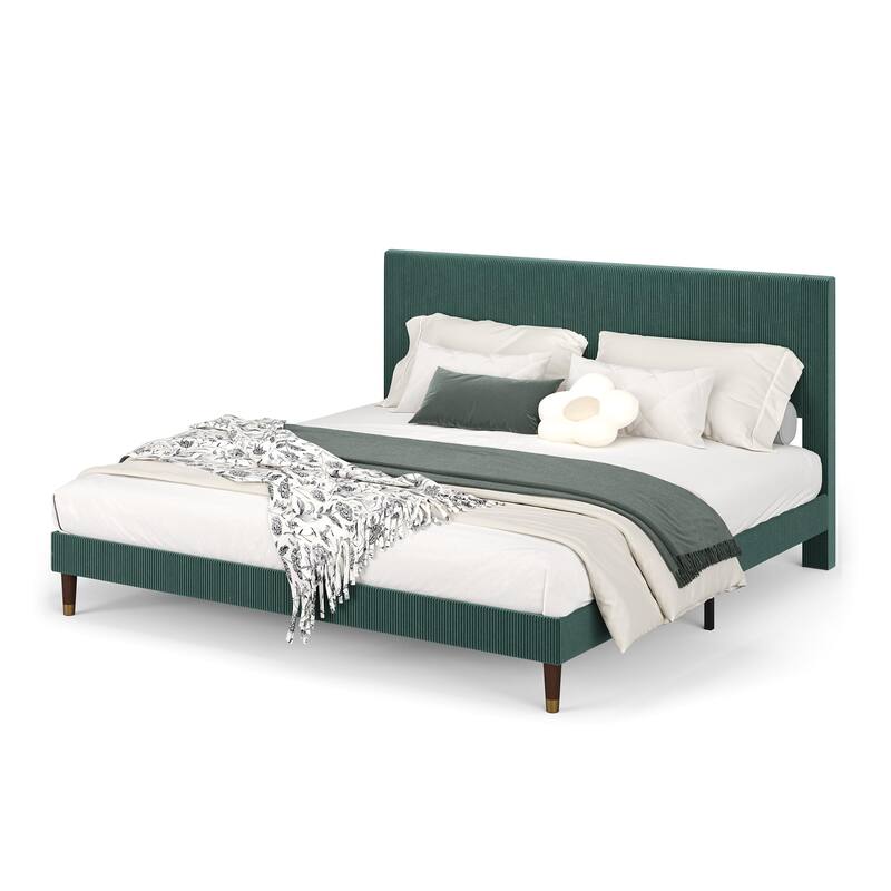Twin Bed Frame Upholstered Platform Bed with Fabric Headboard, Non-Slip and Noise-Free