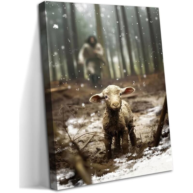 Jesus and Lamb Christian Wall Art, Jesus Saves the Lost Lamb Canvas - 24 x 36