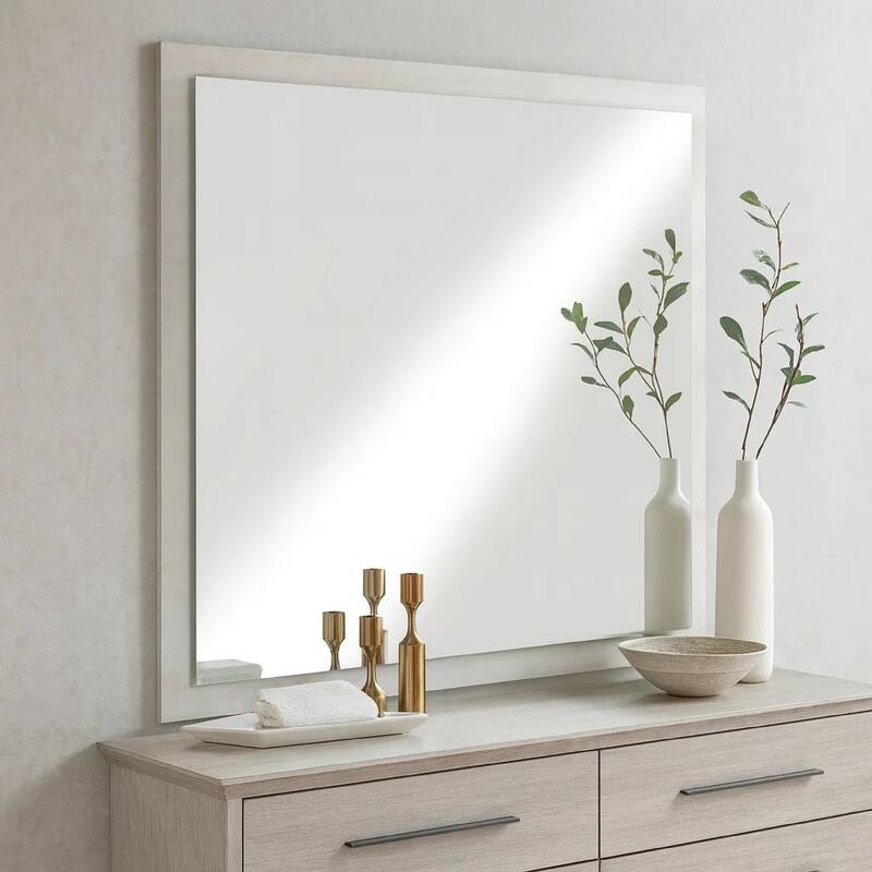 40 Inch Rectangular Wooden Frame Modern Mirror, Gray