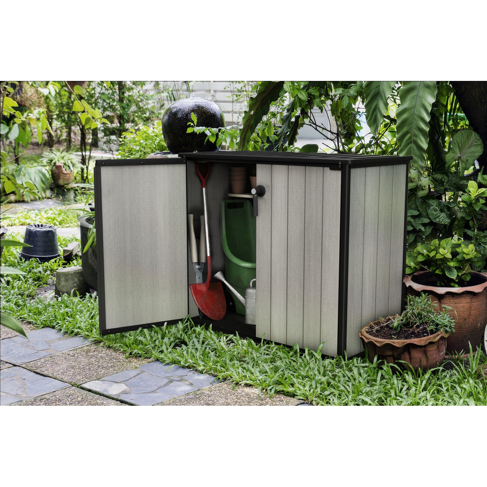 Keter Patio Store Horizontal Resin Outdoor Storage Shed for Patio Furniture  and Tools, Grey