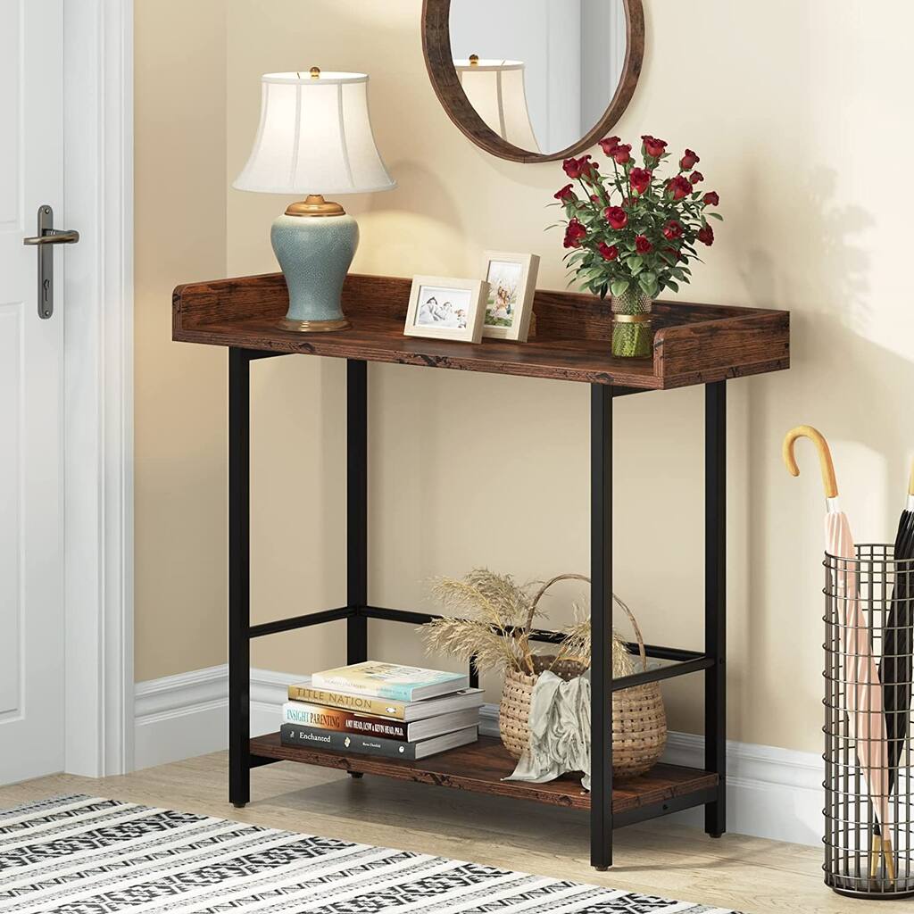 Console Table, Rustic Narrow Sofa Table with Storage Shelf