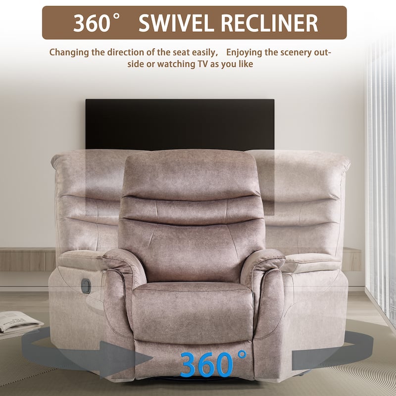 360° Rocking Swivel Recliner Chair with Adjustable Backrest, Durable Fabric, Modern Reclining Sofa with Lumbar Support