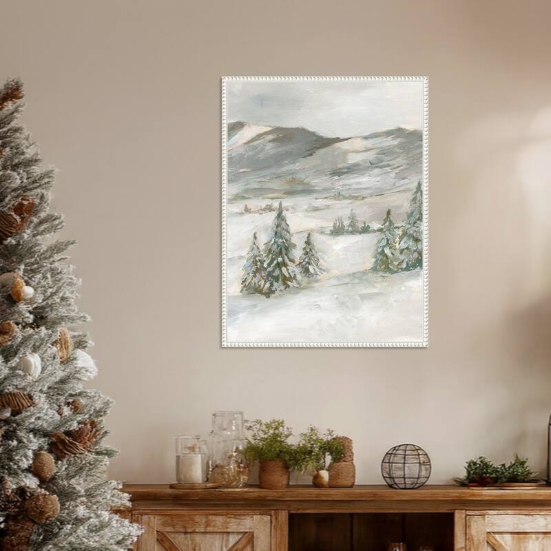 Snowy Slopes I by Ethan Harper Framed Canvas Wall Art Print - Sylvie Beaded White