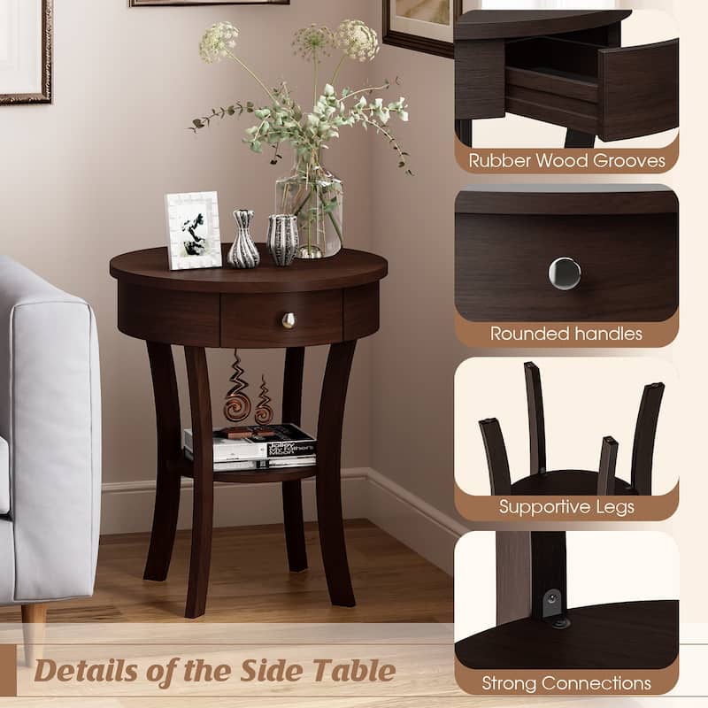 Costway 2-tier Side End Sofa Table Round Nightstand for Bedroom Living