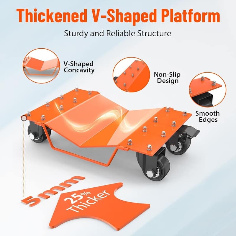 4-Pack Heavy-Duty Wheel Dolly Set 8000-lb Capacity 360Degree Swivel Casters and Brakes Orange