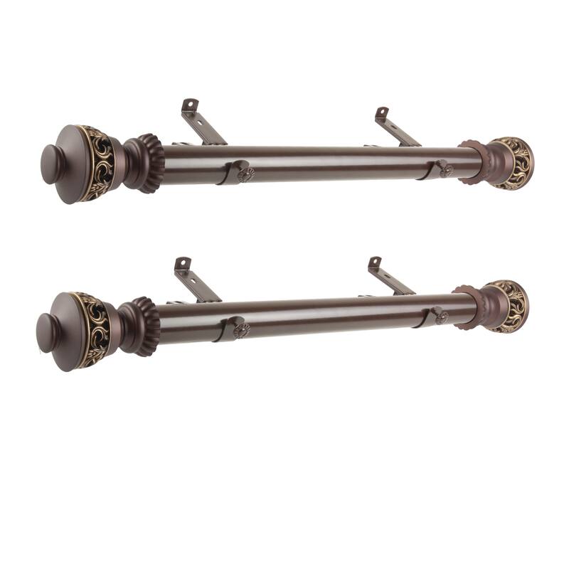 Steel Curtain Rods Set - Asian Style Drapery Rods with Finials - 12-20 Inch Adjustable Rods - M