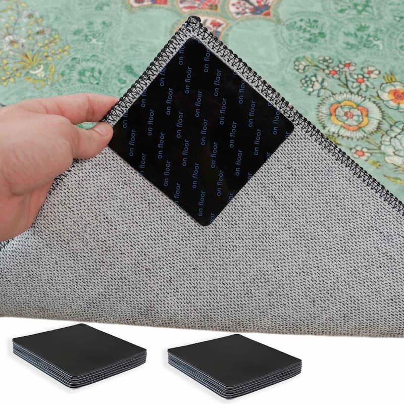 Hardwood Tile Floor Non Slip Rug Tape / Adhesive (Set Of 12) Dual Surface - Black - 3.9" x 3.9"