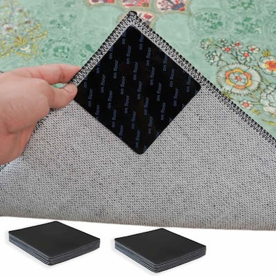 Hardwood Tile Floor Non Slip Rug Tape / Adhesive (Set Of 12) Dual Surface - Black - 3.9" x 3.9"