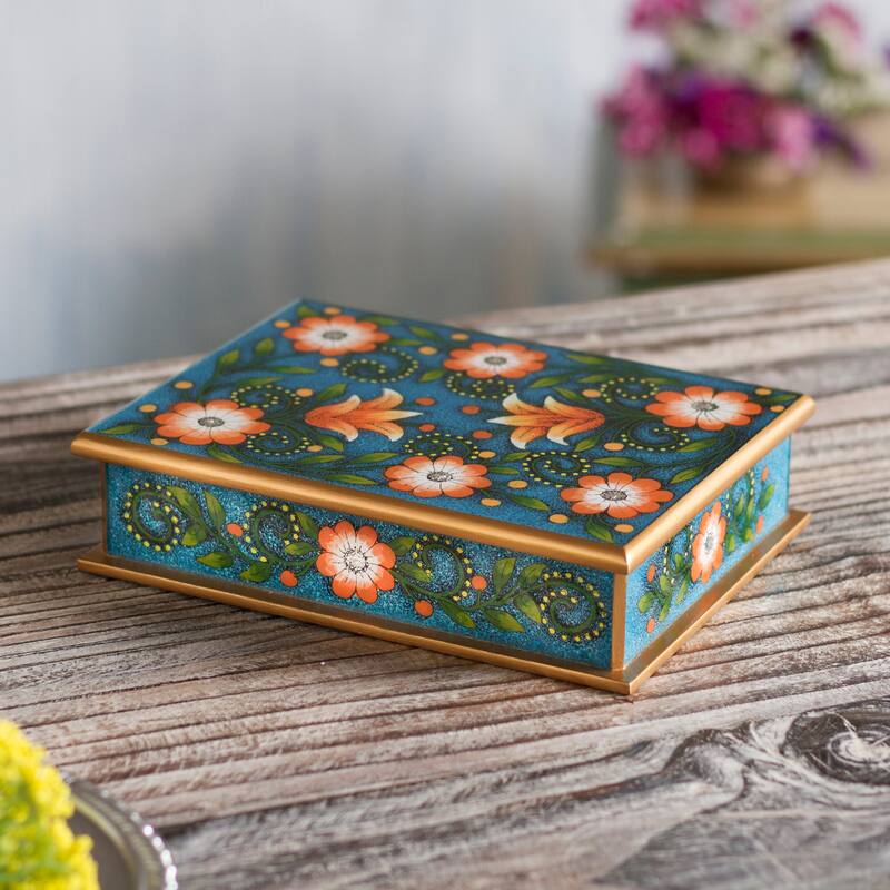 Novica Handmade Margarita Delight Reverse-Painted Glass Decorative Box