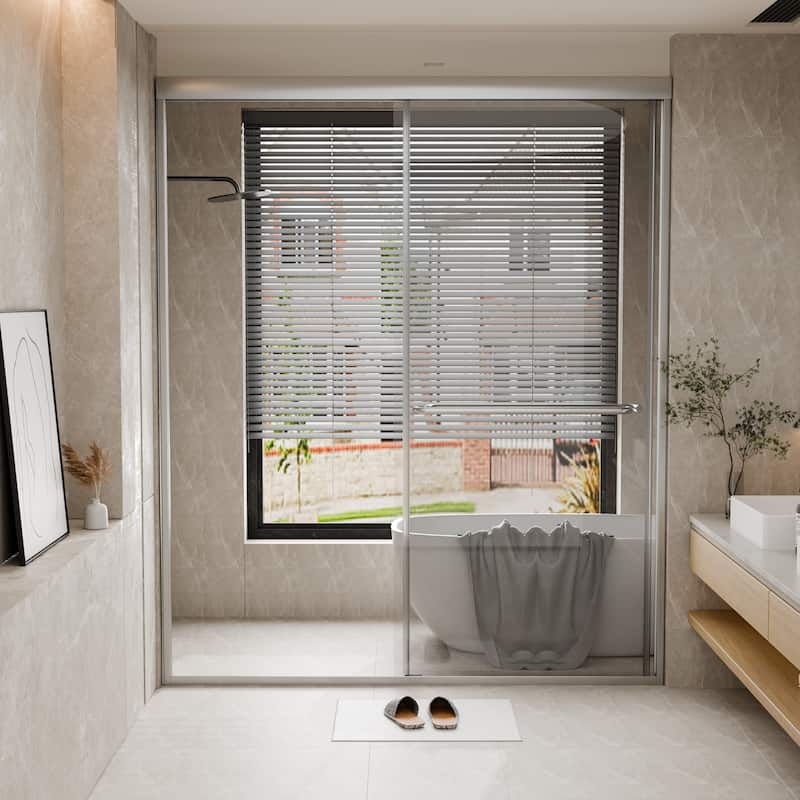 45''/54''W x 70'' H Glass Double Sliding Shower Door in Black/Chrome