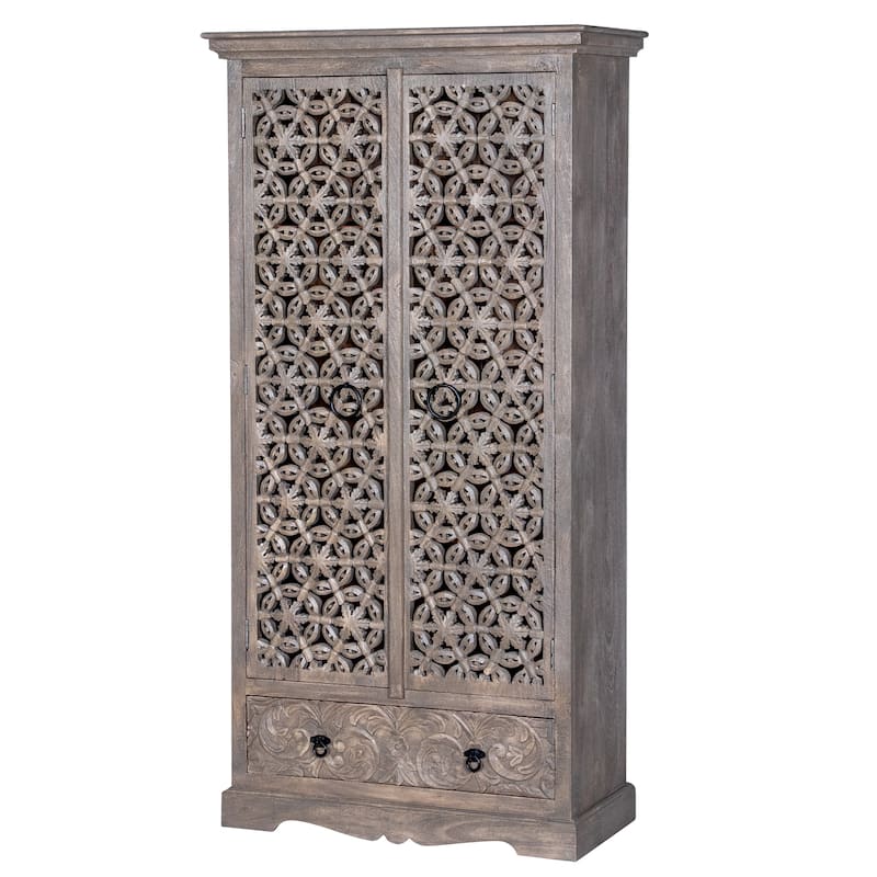 Maadze Mandolin 70.6" High Carved Armoire with Shelves and Drawers