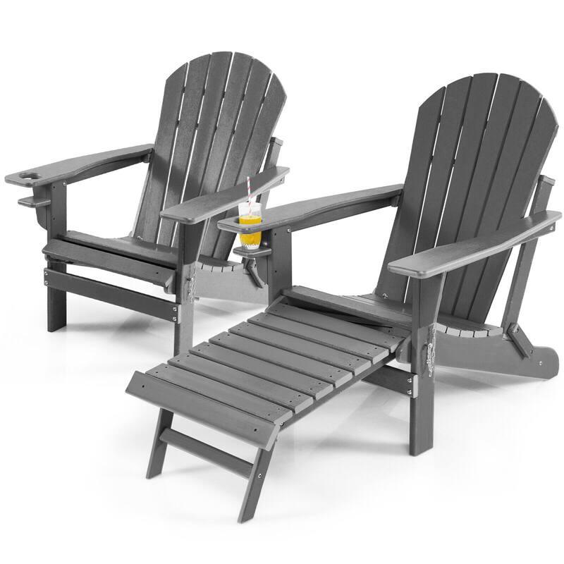 Gymax 2PCS Folding Adirondack Chair HDPE Patio Lounge Chair w/