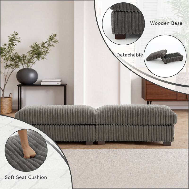 40" Oversized Plush Flannel Upholstered Ottoman Footstool Set of 2