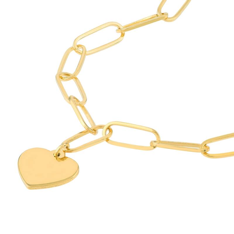 Curata 14k Yellow Gold 7.5" Dangling Heart Disc Paperclip Chain Bracelet
