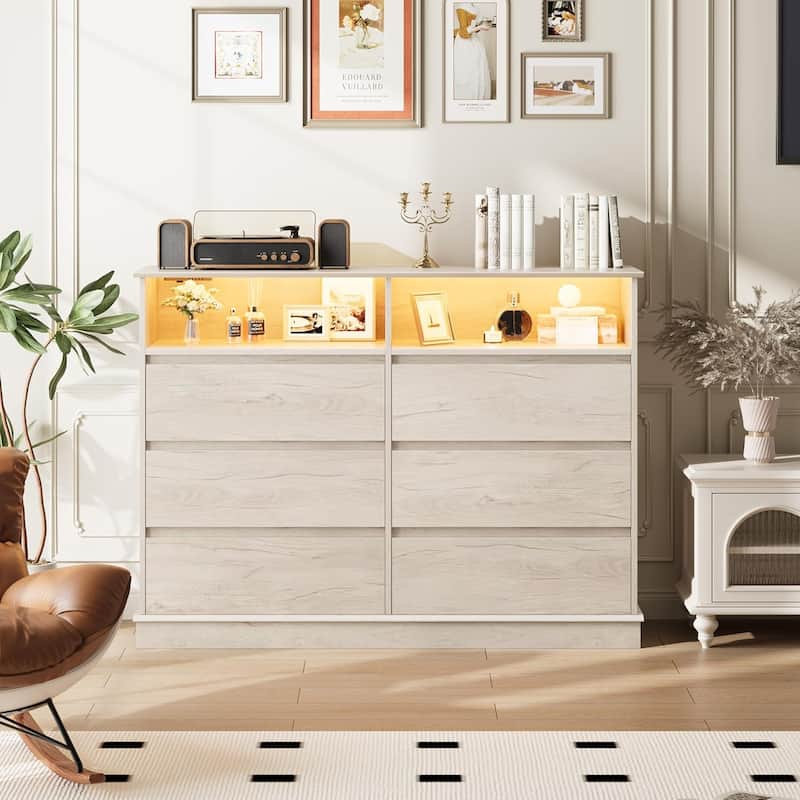 6-Drawer Dresser w/ LED Lights & Charging Station, Wide Storage