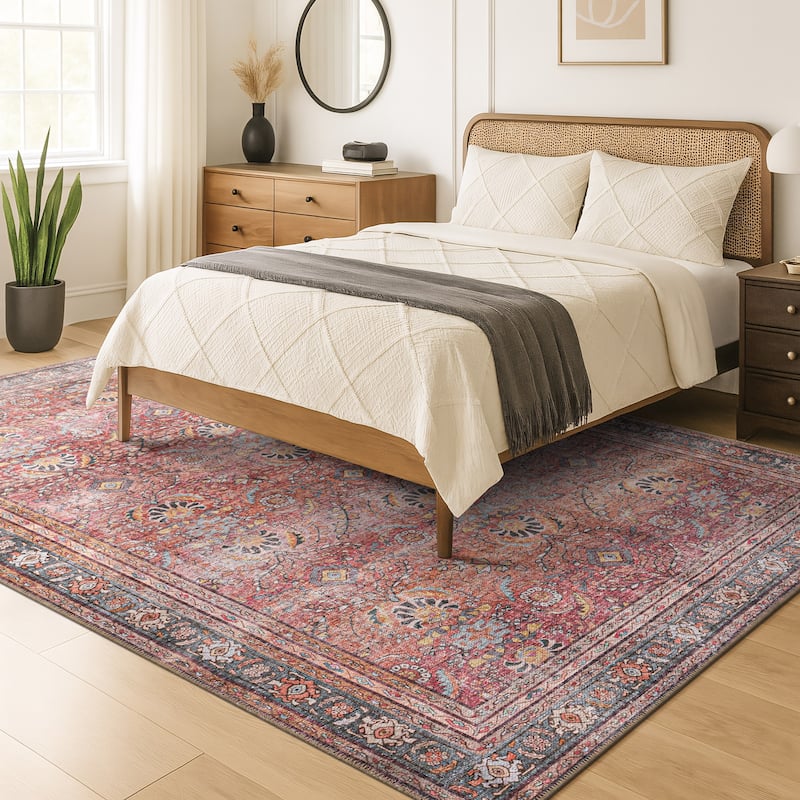 World Rug Gallery Vintage Inspired Machine Washable Non Slip Area Rug