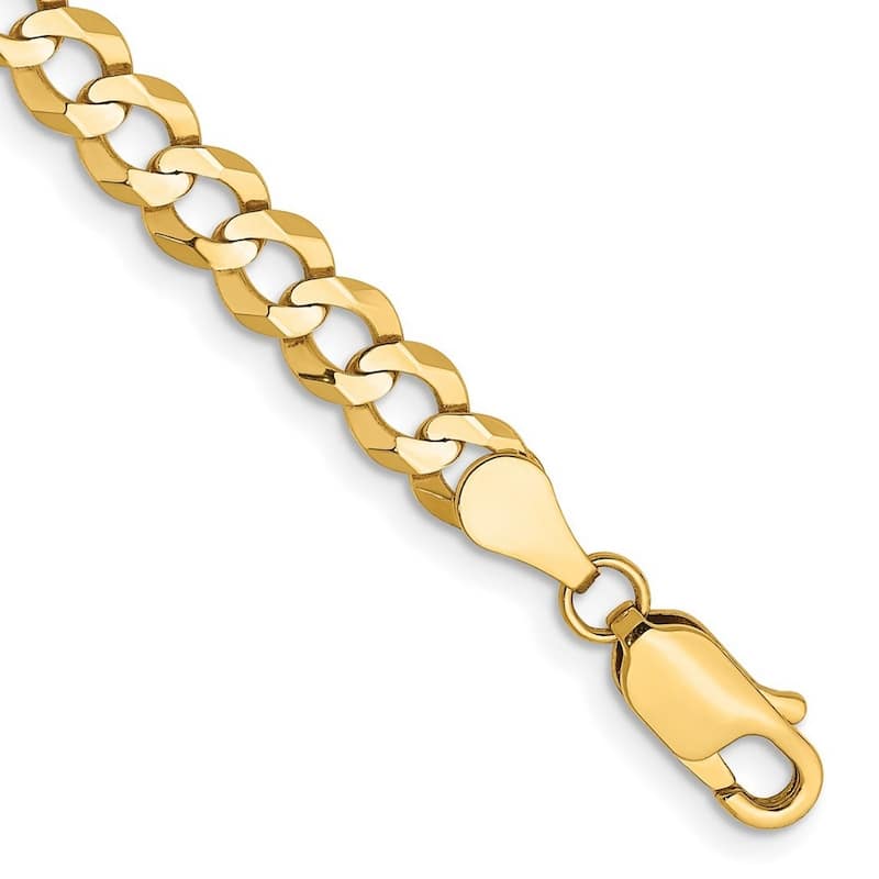 Curata 10k Yellow Gold Unisex 4.7mm Lightweight Flat Miami Curb Chain Bracelet Options: 7" 8" 9"