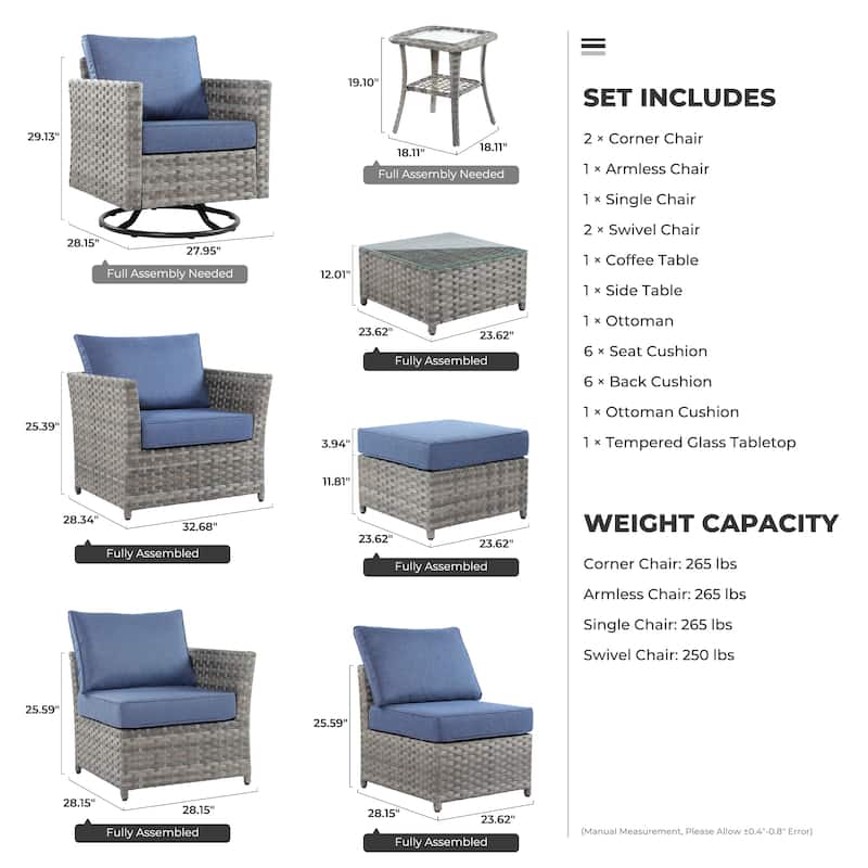HOOOWOOO 9-piece Handwoven Wicker Patio Sectional Set with Swivel Rocking Chair