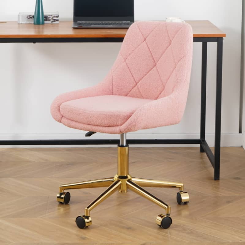Modern teddy fleece fabric with gold legs living room furniture dining chair(set of 1) - Pink