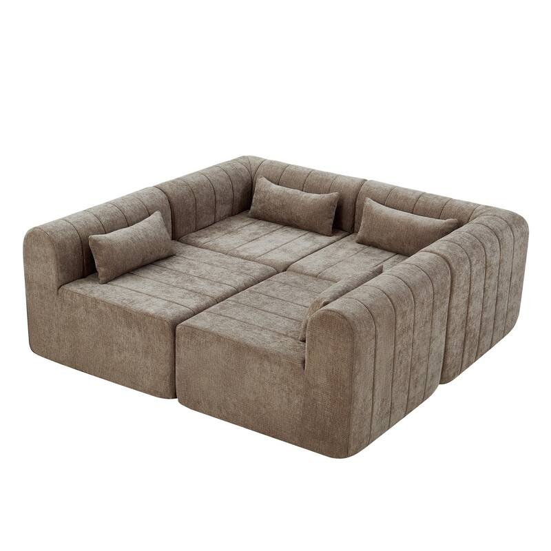 145.5" 4 Pieces Modular Full-Compressed Polyester Upholstered Sectional Sofa