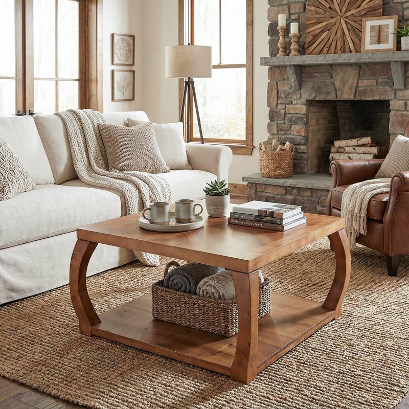 31" Square Solid Wood Coffee Table with Storage