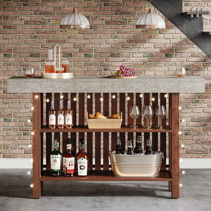 Home Bar Unit, Modern 2-Tier Bar Table with Footrest - 15.75"D x 62.99"W x 41.54"H