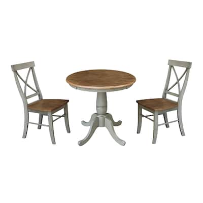 30" Round Top Pedestal Table With 2 X-Back Chairs - Set of 3 Pieces