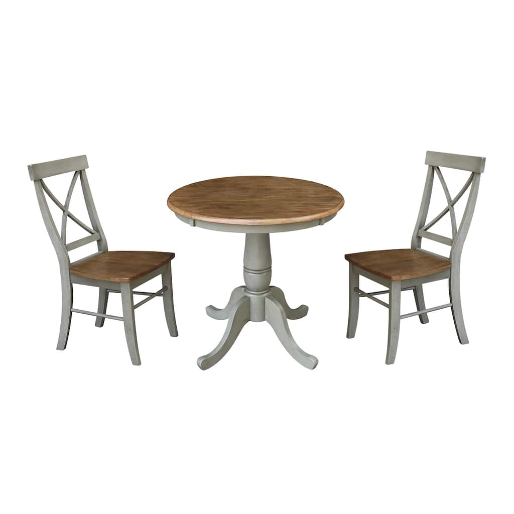30" Round Top Pedestal Table With 2 X-Back Chairs - Set of 3 Pieces