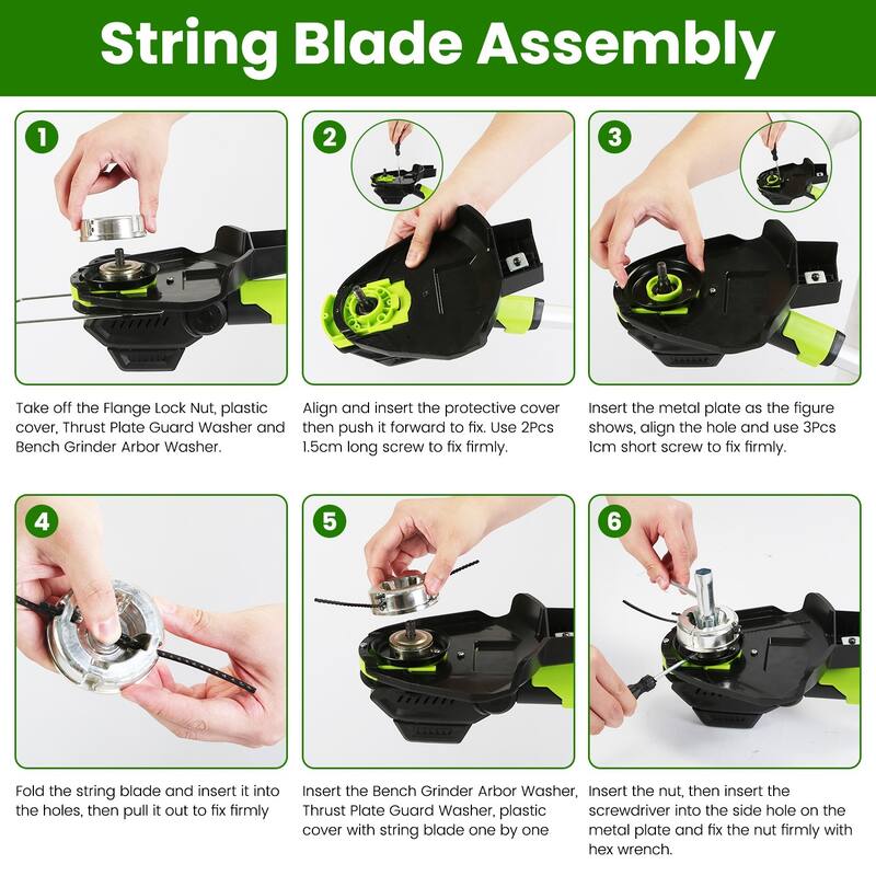 21V Cordless Brushless Grass Trimmer with 3 Blade Types and Adjustable Pole Dual Wheels - 7.68” x 4.33”