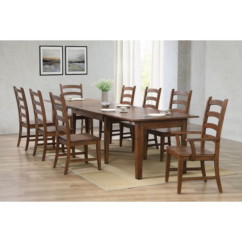 30.5 in. H, 10 -Piece Brown Square Wood Top with High Ladder Back 8 Seating Dining Room Set