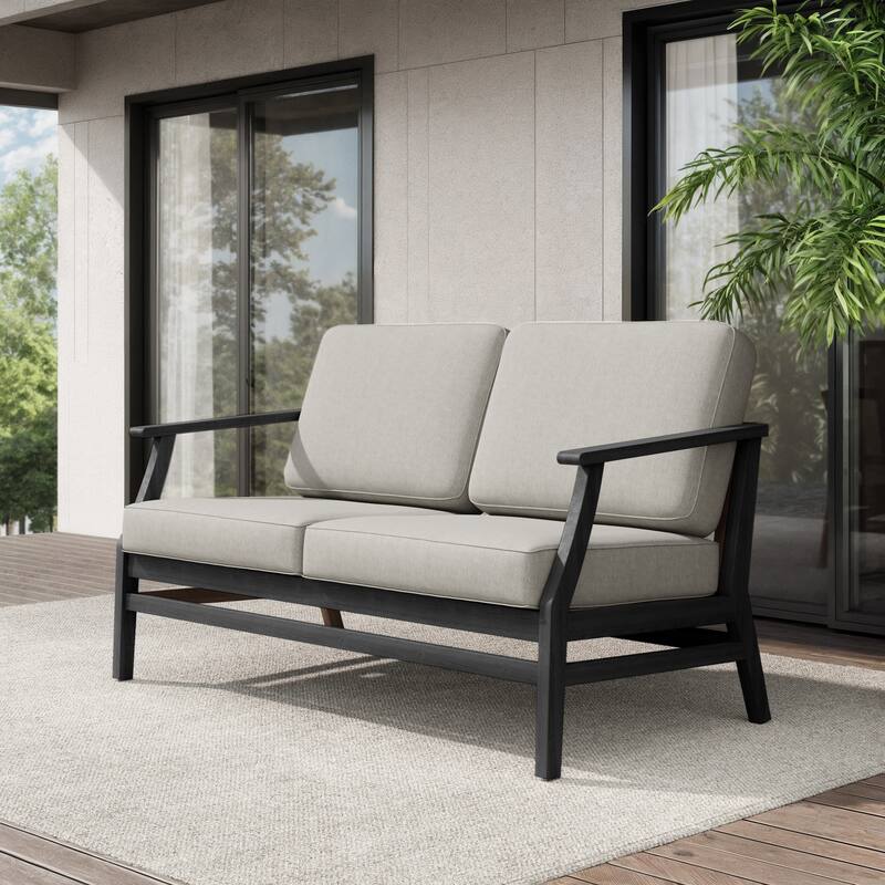 Teak Outdoor Patio Club Chairs Loveseat with Cushions