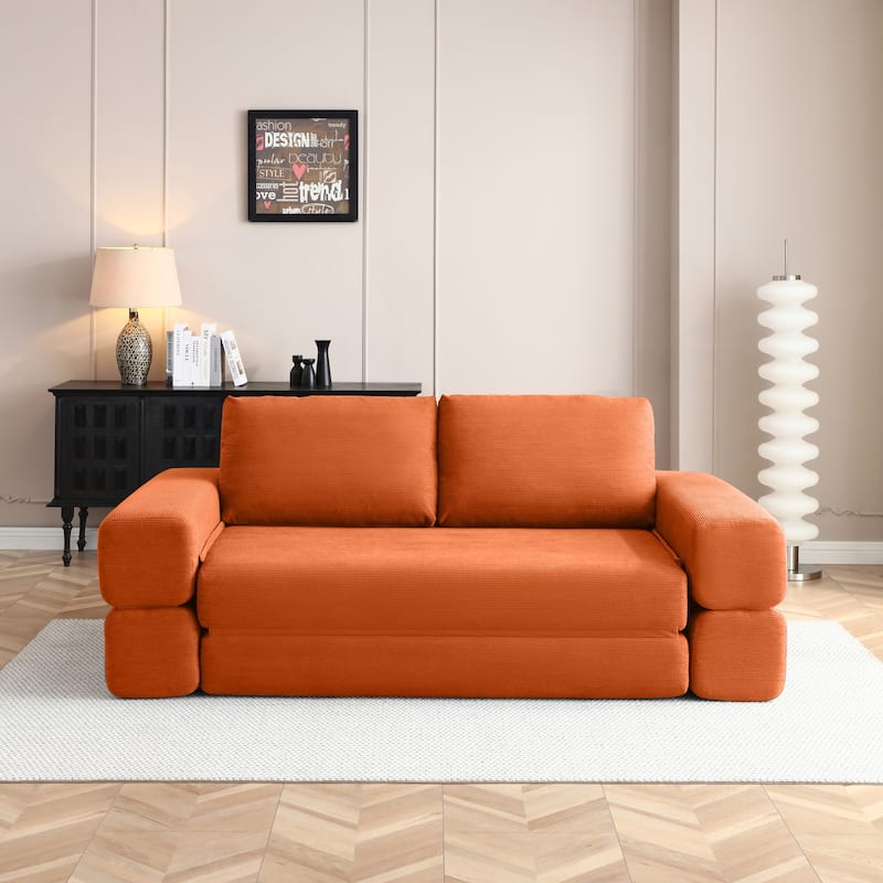 Multi-Functional Folding Sofa Bed Convertible Floor Sofa Couch Lounge Sofa Orange Sleeper Sofa Couch with Pillows - Orange