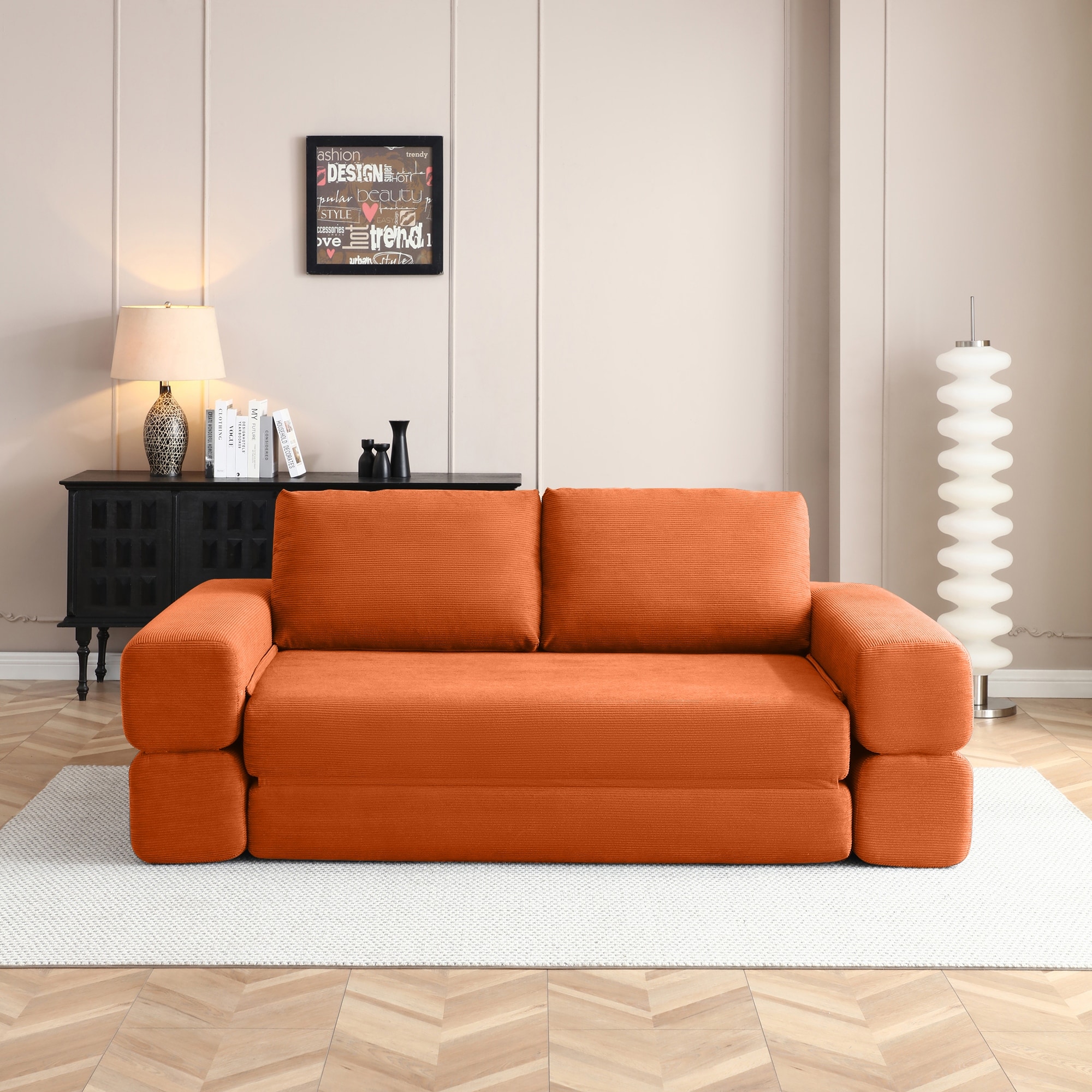 Multi-Functional Folding Sofa Bed Convertible Floor Sofa Couch Lounge Sofa Orange Sleeper Sofa Couch with Pillows
