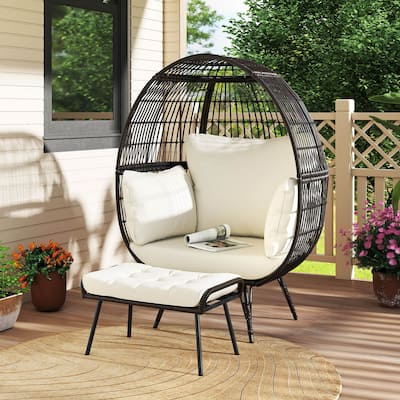 Costway 2 PCS Patio Wicker Lounge Basket Set Oversized Egg Chair with - See Details