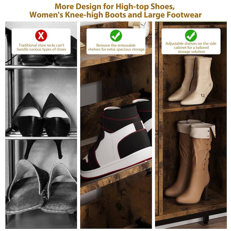 Rattan Shoe Storage Cabinet with 3 Flip Drawers - 3 Flip Drawers