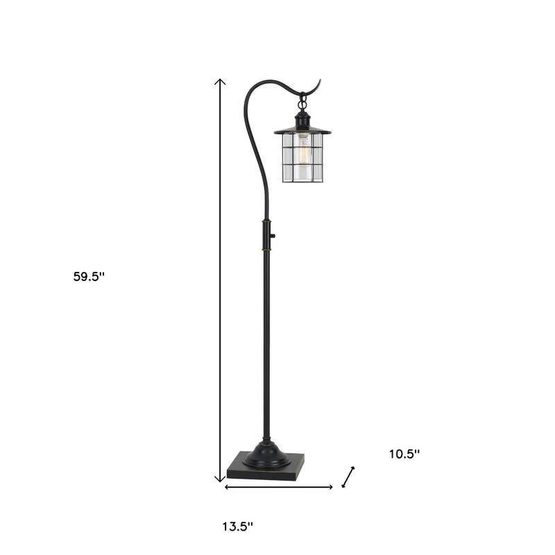 60" Antiqued Lantern Style Floor Lamp with Glass and Metal Shade - 59.5" x 13.5" x 10.5"