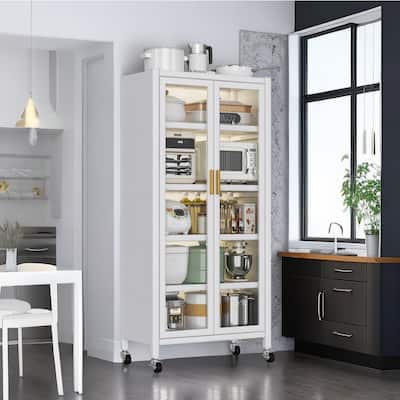 Kitchen Island with Vertical Storage, Bowls Side Cabinet with Double Cabinet Doors, Kitchen Cart with Bakers Rack