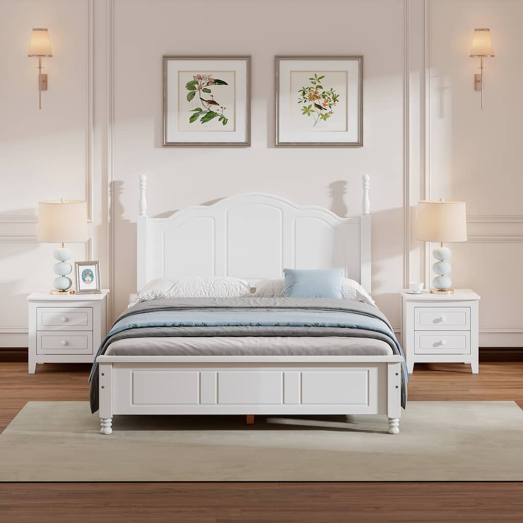 3-Pieces Bedroom Sets Rustic Platform Bed with 2 Nightstands