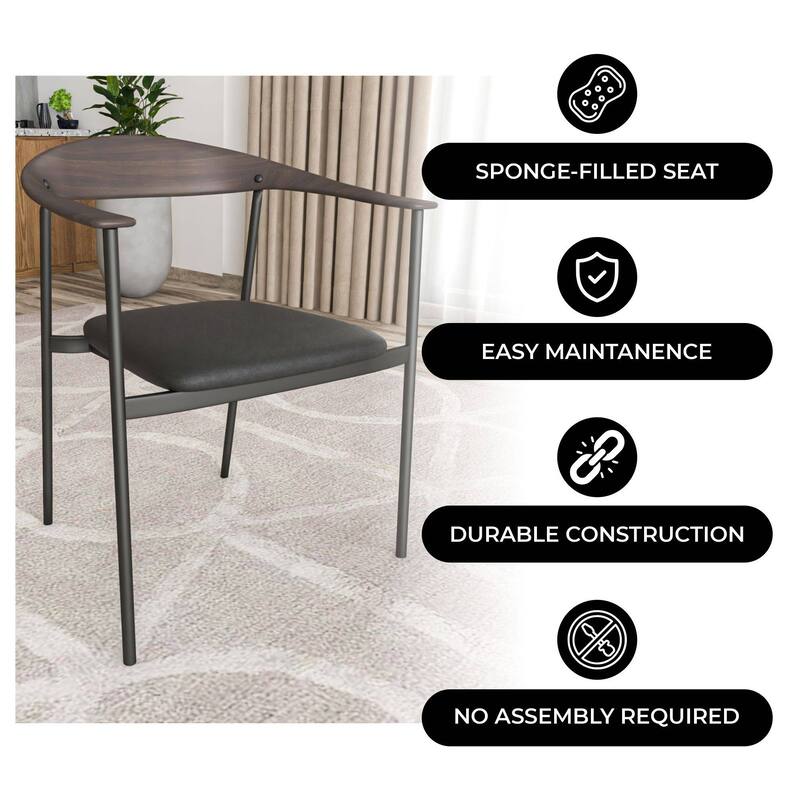 Kora Upholstered Faux Leather Dining Arm Chair with Powder Coated Steel Legs by LeisureMod