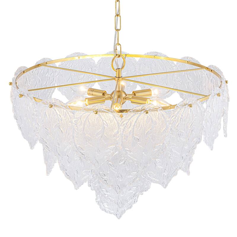 Luxury Gold Chandelier with Double-Tier Clear Glass Leaves