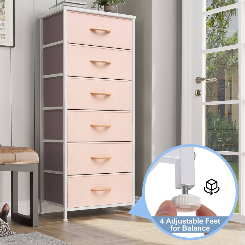 6 Drawers Chest - Vertical Storage Tower Steel / Wood / Fabric Dresser