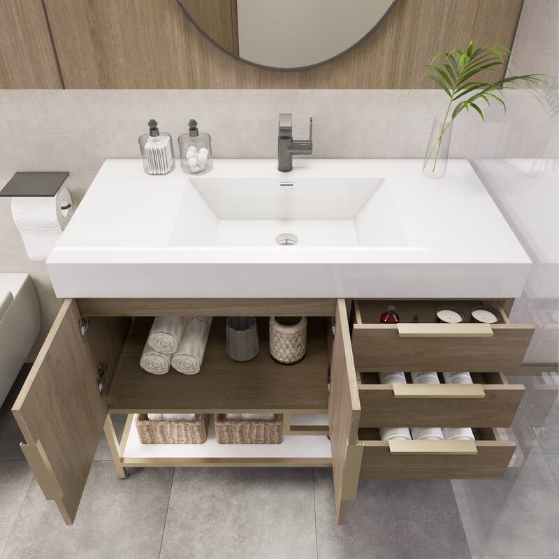 Noble 42" Free Standing Vanity (R Drawer) with Reinforced Acrylic Sink - 42" Width