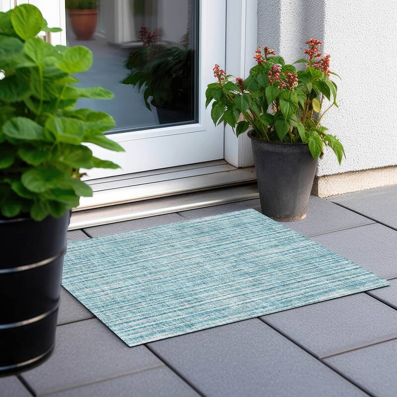 Machine Washable Indoor/ Outdoor Chantille Contemporary Striped Rug - Teal - 1'8" x 2'6"