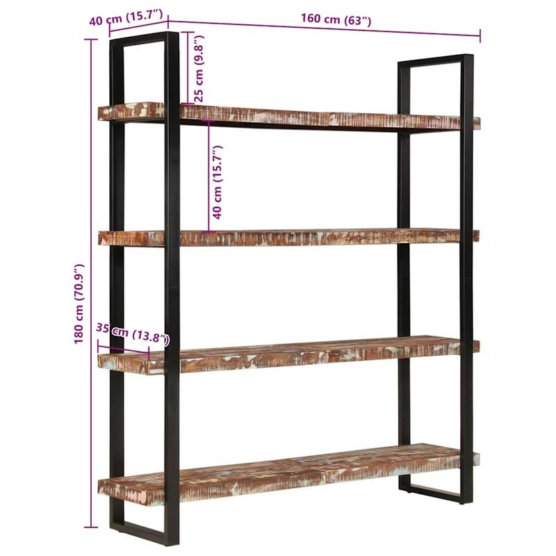 vidaXL 4-Tier Bookcase 63"x15.7"x70.9" Solid Reclaimed Wood