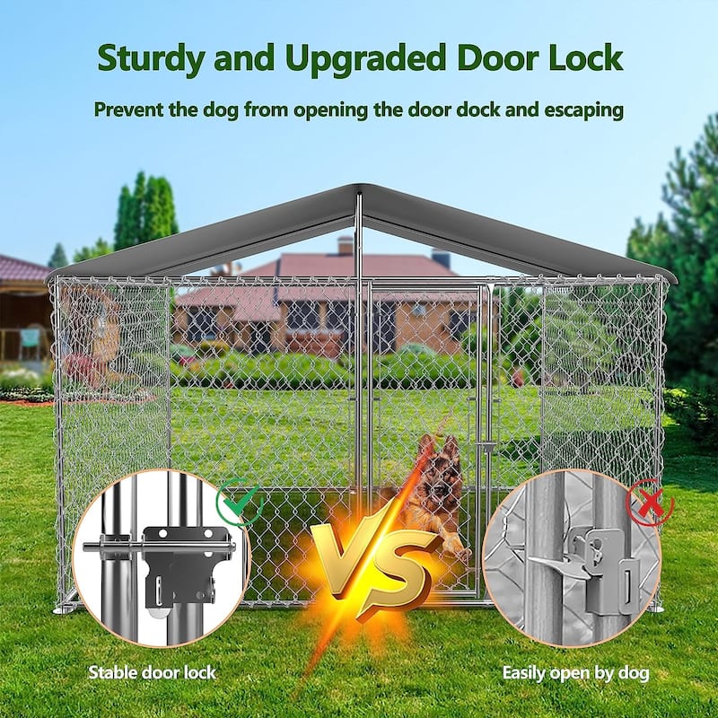 Large Dog Kennel Outdoor, Heavy Duty Outdoor Dog Kennel Chain Link Dog Cage Dog Playpen Dogs Run