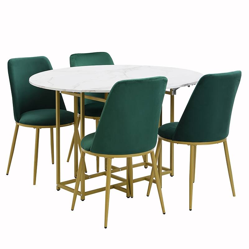5PCS Extendable Dining Table Set With Faux Marble Top